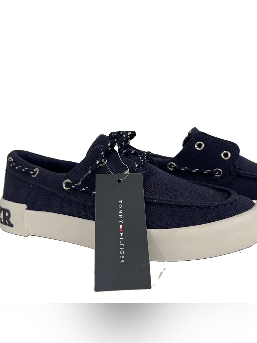 Tommy Hilfiger TMRICE Blue/White Canvas Lace-Up Boat Shoes Men US 7.5 M